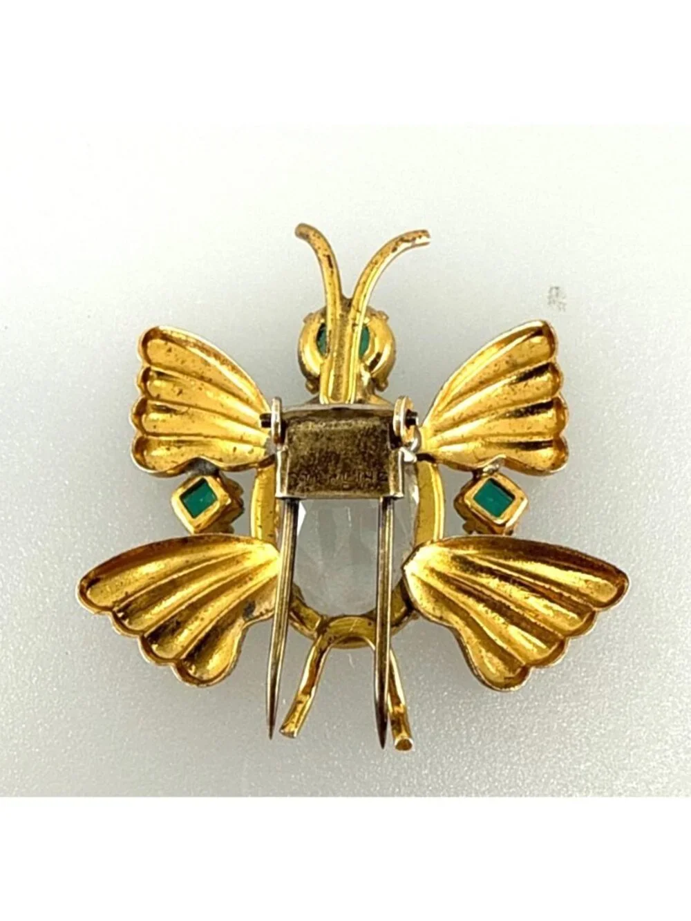 Stylish VTG 50's Sterling Silver Butterfly Fur Clip Green & Yellow